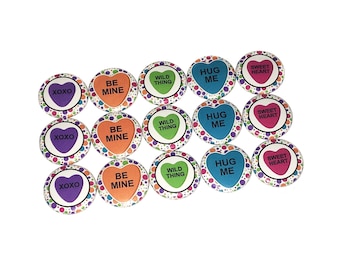 Heart, 1", 1.25", 1.5", 2.25", Button, Heart, Heart Theme, Party Favor, Valentine's Day, Flatback, Pinback, V001