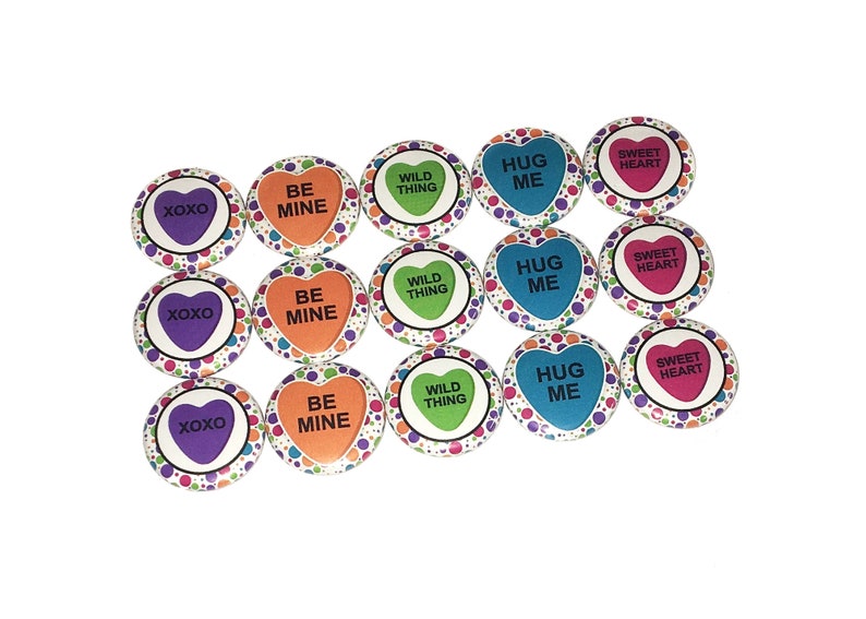 Heart, 1, 1.25, 1.5, 2.25, Button, Heart, Heart Theme, Party Favor, Valentine's Day, Flatback, Pinback, V001 image 1