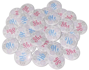 Gender Reveal, Fireworks, Blue, Pink, 1.25", 1.5", 2.25", Pinback Button, Baby Reveal, He or She, Patriotic, July 4th, VB505, VB507
