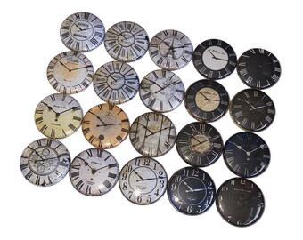 Clocks, Time, 1", 1.25", 1.5", 2.25", Button, Antique Clock, Around the Clock, Roman Numeral, New Year Party Favor, Time Theme, C001
