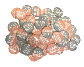 Gender Reveal, Twins, Gray, Coral, 1.25", 1.5", 2.25", Pinback Button, Boy, Girl, Team Both, Twin Reveal, Grey, Vote, VB120, VB151, VB449