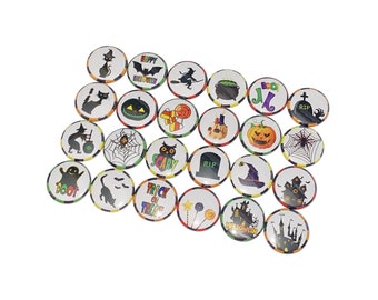 Halloween, 1", 1.25", 1.5", 2.25", Button, Halloween Decor, Bat, Pumpkin, Witch, Owl, Spider Web, Pumpkin, Cat, Flatback, Pinback, H013