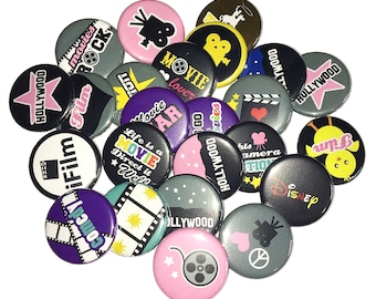 Movies, 1", 1.25", Button, Movie Theme, Movie Decor, Party Favor, Film, Movie Star, Birthday, Theatre, Flatback, Pinback, Pin, Badge, HI005