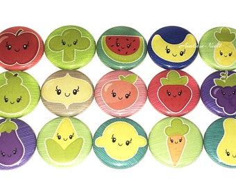Veggie Magnet, Fruit Magnet, 1", 1.25", 1.5", Button Magnet, Vegetable Magnet, Vegetable, Fruit, Veggie, Fruit Theme, Veggie Theme, FD016