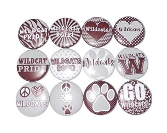 Wildcat Magnet, Maroon, Gray, 1", 1.25", 1.5", 2.25", Button Magnet, Wildcat Theme, Wildcat, Wildcat Decor, Maroon Wildcat, SM008