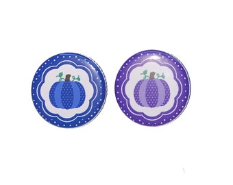 Pumpkin, Gender Reveal, Dark Blue, Purple, 1.25", 1.5", 2.25", Pinback Button, Thanksgiving, Shower, Baby Reveal, Girl or Boy, VB062, VB042