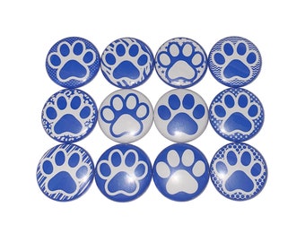 Paw Magnet, Royal Blue, White, 1", 1.25", 1.5", 2.25", Button Magnet, Animal Paws, Paw Prints, Paw, Magnets, Calendar Magnets, PP034