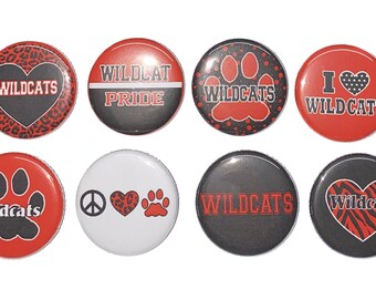 Wildcats, Red, Black, 1", 1.25", Button, Wildcat Theme, Wildcat Decor, Wildcat Party Favor, Paw, Wildcat Flatback, Wildcat Pinback, SM016
