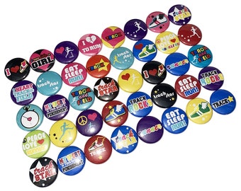 Track, Runner, 1", 1.25", Button, Track Theme, Track Decor, Track Party Favor, Track Gift, Track Birthday, Flatback, Pinback, Pin, SE023