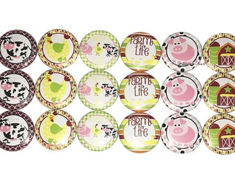 Barnyard Animal Magnet, 1", 1.25", 1.5", Button Magnet, Pig Magnet, Chicken Magnet, Cow Magnet, Barn Animal, Livestock Magnet, Barn, A032