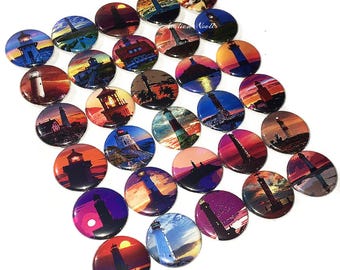 Light House, Sunset, 1", 1.25", 1.5", 2.25", Button, Light House Theme, Light House Decor, Sunset Theme, Flatback, Pin, Pinback, TS015