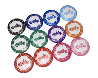 Motorcycle, 1", 1.25", 1.5", 2.25", Button, Motorcycle Flatback, Motor Cycle Pinback, VT007