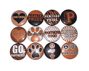 Panther Magnet, Orange, Black, 1", 1.25", 1.5", 2.25", Button Magnet, Panther Theme, Party Favor, SM090
