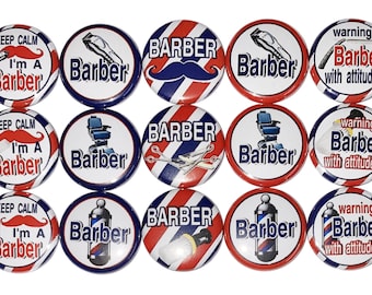 Barber Magnet, 1", 1.25", Button Magnet, Barber, Barber Party Favor, Barber Shop, Barber Theme, Barber Decor, Barber Gift, Mustache, PR001