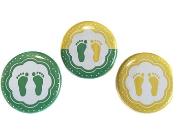Gender Reveal, Twins, Baby Feet, Green, Yellow, 1.25", 1.5", 2.25", Pinback Button, Baby Shower, Twin Reveal, Team Both, VB483, VB485, VB488