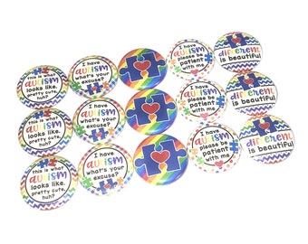 Autism Awareness, Autism, 1", 1.25", 1.5", 2.25", Button, Autism Theme, Autism Gift, Autism Ribbon, Rainbow, Flatback, Pinback, Badge, AS004