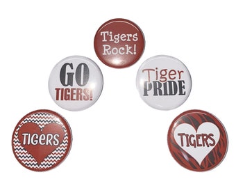 Tigers, Dark Orange, Black, 1", 1.25", Button, Tiger Theme, Tiger Decor, Tiger Flatback, Tiger Pinback, Badge, SM006