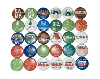 Camping Magnet, 1", 1.25", 1.5", Button Magnet, Tent Magnet, Hiking Magnet, Camp Fire, Outdoors Magnet, Camper Magnet, Nature Magnet, OH003