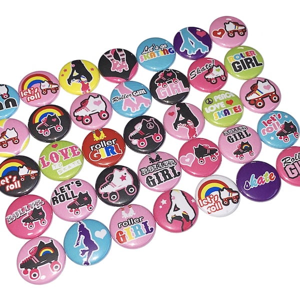Roller Skate, 1", 1.25", 1.5", Button, Skating, Roller Skate Decor, Skating Theme, Skating Rink, Party Favor, Flatback, Pinback, SK003