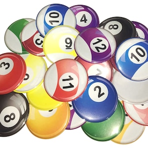 Pool Ball, Billiard, 1&quot;, 1.25&quot;, 1.5&quot;, 2.25&quot;, Button, Billard Theme, Billard Decor, Pool Hall, Pool Theme, Pool, Flatback, Pinback, GM008