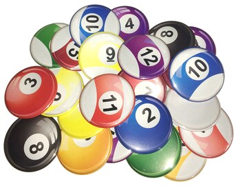 Pool Ball, Billiard, 1", 1.25", 1.5", 2.25", Button, Billard Theme, Billard Decor, Pool Hall, Pool Theme, Pool, Flatback, Pinback, GM008