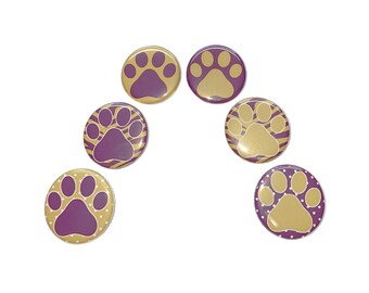 Paws, Gold Paw, Purple Paw, 1", 1.25", 1.5", Button, Purple Gold Paw, School Spirit, Party Favor, Flatback, Pinback, PP006