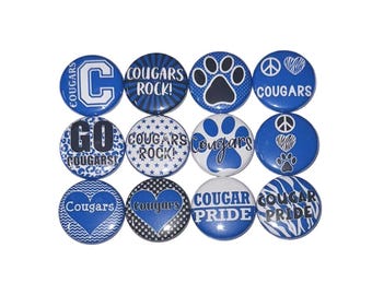 Cougar Magnet, 1", 1.25", 1.5", 2.25", Button Magnet, Blue, Black, Cougar Theme, Cougar Decor, Party Favor, SM011