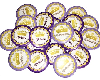 Gender Reveal, Prince, Princess, Purple, Lavender, 1.25", 1.5", 2.25", Pinback Button, Lavender Princess, Purple Prince, Crown, VB338, VB336
