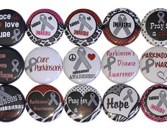 Parkinson's Magnet, 1", 1.25", 1.5", 2.25", Button Magnet, Grey Ribbon, Gray Ribbon, Parkinson's Awareness, Cure Parkinson's, Disease, CA004