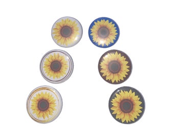 Sunflower, 1", 1.25", 1.5", 2.25", Button, Yellow Flower, Sunflower Decor, Sunflower Theme, Sun Flower, Summer, Flatback, Pinback, PF027