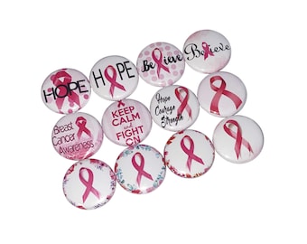 Pink Ribbon, Breast Cancer, 1", 1.25", 1.5", 2.25", Button, Breast Cancer Awareness, Pink, Pink Ribbon Theme, Flatback, Pinback, Pin, CN004