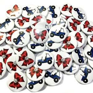 Gender Reveal, Buggies, Bows, 1.25&quot;, 1.5&quot;, 2.25&quot;, Pinback Button, Baby Shower, Blue, Red, Baby Reveal, 4x4 Baby Shower, Wheels, VB182, VB160