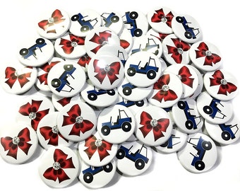 Gender Reveal, Buggies, Bows, 1.25", 1.5", 2.25", Pinback Button, Baby Shower, Blue, Red, Baby Reveal, 4x4 Baby Shower, Wheels, VB182, VB160