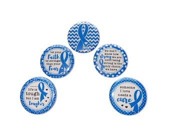 Blue Ribbon, 1", 1.25", 1.5", 2.25", Button, Blue Ribbon Theme, Cancer Awareness, Blue Ribbon Awareness, Flatback, Pinback, Badge, CA033