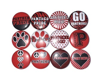 Panther Magnet, Red, Black, 1", 1.25", 1.5", 2.25", Button Magnet, Panther Theme, Party Favor, SM091
