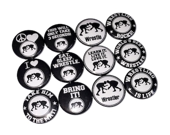 Wrestler, 1", 1.25", 1.5", Button, Wrestling, Wrestling Decor, Wrestling Theme, Party Favor, Gift, Birthday, Flatback, Pinback, Pin, SE022
