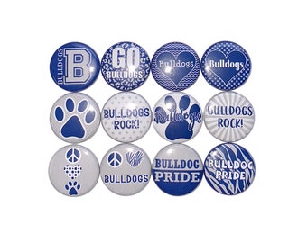 Bulldog Magnet, Navy Blue, Gray, White, 1", 1.25", 1.5", 2.25", Button Magnet, Bulldog Theme, SM078