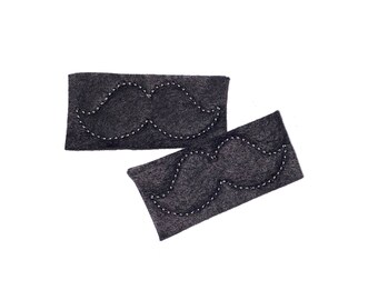 Mustache Felt, 2 Felts, Mustache Patch, Black, Gray, Unfinished, Craft Supply, Mustache, Size 1 of 2, EMB054