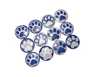 Paws, Navy Blue, Gray, White, 1", 1.25", 1.5", 2.25", Button, Navy Blue Paw, Gray Paw, White Paw, Grey Paw, Flatback, Pinback, PP037