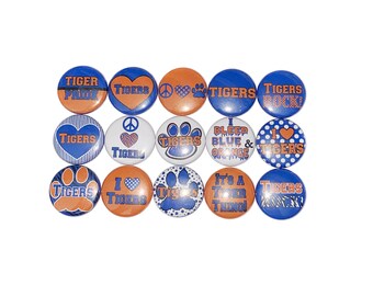 Tiger Magnet, Orange, Blue, 1", 1.25", Button Magnet, Tiger Theme, Tiger Decor, Tigers, SM017