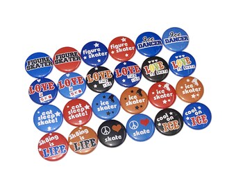 Ice Skating, Figure Skate, 1", 1.25", Button, Ice Skate, Skates, Skating, Party Favor, Birthday, Gift, Flatback, Pinback, Pin, Badge, SK012