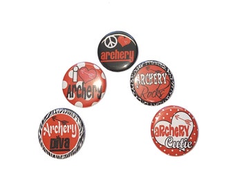 Archery, 1", 1.25", 1.5", Button, Archery Theme, Archery Decor, Birthday, Gift, Party Favor, Red, Black, Flatback, Pinback, Pin, SE001