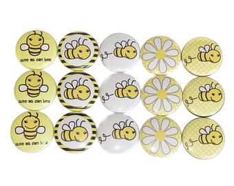 Bee Magnet, Yellow, Black, 1", 1.25", 1.5", Button Magnet, Bee, Bee Theme, Bee Decor, Bee Party Favor, Bee Birthday, Spring, Bee Gift, B017