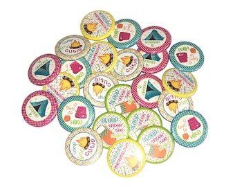Hiking, Camping, Camp, Tent, 1", 1.25", 1.5", 2.25", Button, Birthday, Party Favor, Outdoor Party, Camp Fire, Flatback, Pinback, Pin, OH001