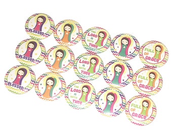 Full of Grace, 1", 1.25", 1.5", 2.25", Button, Virgin Mary, Prayer, Catholic, Party Favor, Religious, Scripture, Flatback, Pinback, FT013