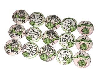 Cactus, 1", 1.25", 1.5", 2.25", Button, Cactus, Cactus Theme, Cactus Decor, Party Favor, Friendship, Desert, Green, Flatback, Pinback, PF018