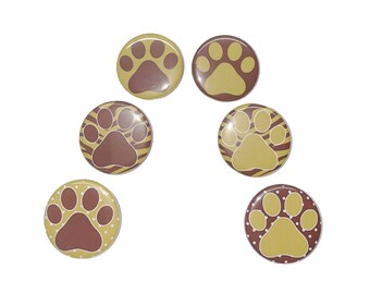 Paws, Maroon, Gold, 1", 1.25", 1.5", Button, Paw Theme, Paw Decor, Paw Prints, Animal Prints, Animal Paws, Flatback, Pinback, Badge, PP003