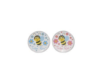 Gender Reveal, Bee, Girl or Boy, 1.25", 1.5", 2.25", Pinback Button, Pink or Blue, Baby Reveal, Bee Theme, Bee Baby Shower, VB358, VB396
