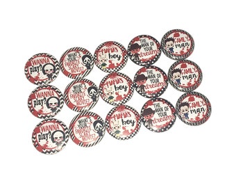 Horror Characters, 1", 1.25", 1.5", Button, Halloween Party Favor, Halloween Theme, Halloween, Slasher, Monster, Flatback, Pinback, H016