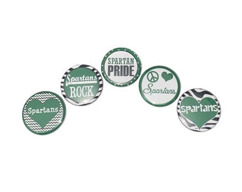 Spartan, Green, White, 1", 1.25", Button, Spartan Theme, Spartan Flatback, Spartan Pinback, Spartan Badge, SM027